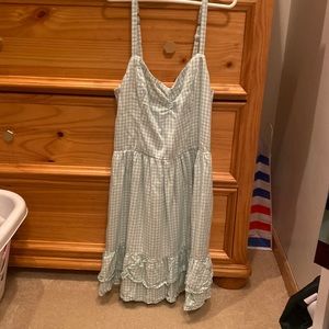 mint and white checkered sundress with a tie top.